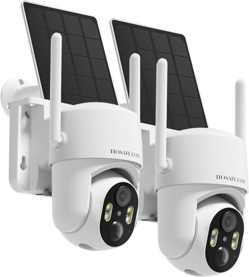 HOSAFE.COM Outdoor Security Camera Wireless, 360° PTZ Remote Wireless Cameras for Home Security Solar Powered, 2K Solar Security Camera with Spotlight Color Night Vision, PIR Sensor, 2-Way Audio, 2 Pack - Image 1